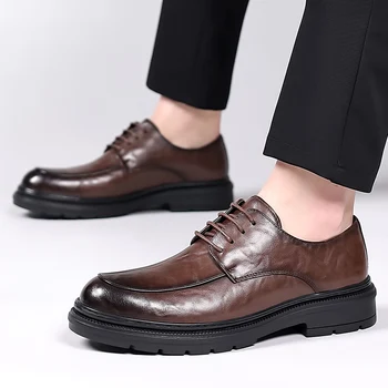 Высококачественная Женская Повседневная Обувь Из натуральной Кожи, Новинка 2023 года, Модные Деловые Модельные Туфли на шнуровке для Мужчин, Дышащая Прогулочная Обувь