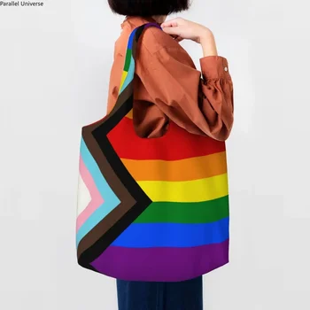 Печатный Флаг Гордости ЛГБТ-Прогресса, Сумка-Тоут Для Покупок, Холщовая Сумка Для покупок, Сумки для гей-Прайда, Фотографии, Сумки, Подарки