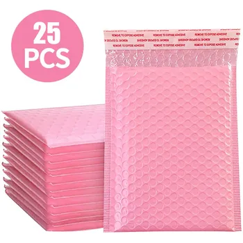 Курьерские сумки из розовой пены, 25шт, пузырьковые почтовые конверты, конверты с подкладкой, полиэтиленовый почтовый пакет, Самоуплотняющийся Противоударный Органайзер, бытовая Техника