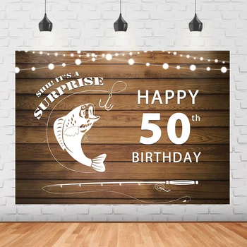 Фон для празднования Дня рождения на рыбалке, украшение для вечеринки по случаю 50-летия, Деревянная доска, Принадлежности для развязывания Большой рыбы, Тематический декор для взрослых