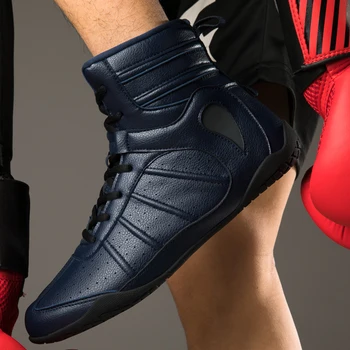 Мужские боксерские ботинки Jumpmore, Черные, синие молодежные борцовские кроссовки, Женская спортивная обувь для бокса, Нескользящая борцовская обувь, Размер 35-46