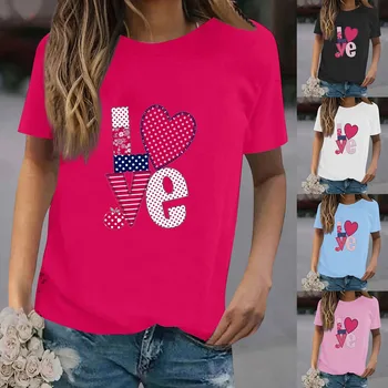 Женская Новая летняя простая футболка с надписью Love Love с круглым вырезом и короткими рукавами, повседневный топ