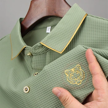 Высококачественная модная футболка с короткими рукавами, мужская брендовая футболка-поло с вышивкой в виде головы тигра, дышащая, впитывающая пот летняя футболка для мужчин