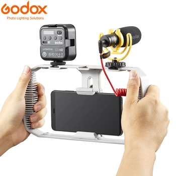 Комплект видеомикрофона для смартфона Godox VK1 со светодиодной подсветкой Держатель для телефона Видеоблогер YouTube Filmmaker Video Kit для iPhone 7 8 X Samsung