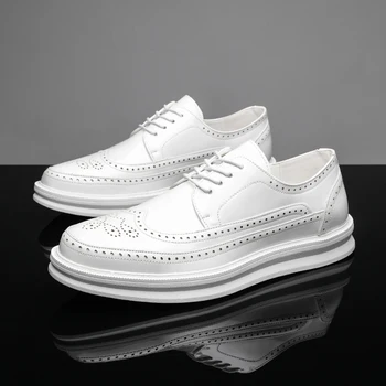 Мужские модельные туфли, Белая кожаная Деловая повседневная обувь, Брендовые Мужские Свадебные Офисные Оксфорды Для мужчин, Удобная обувь для ходьбы