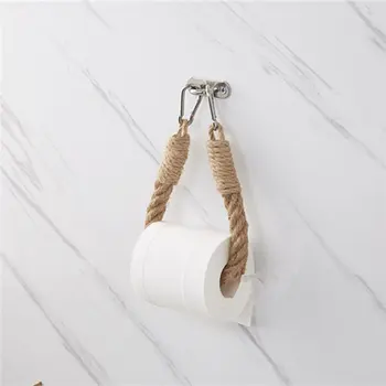 Креативный прочный туалет ручной работы в стиле ретро, пеньковая веревка, Настенный держатель рулона ткани, Стойка для хранения туалетной бумаги, Крючок из нержавеющей стали
