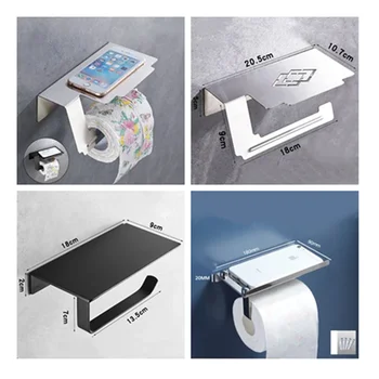 Держатель туалетной бумаги WZLY, Хромированная нержавеющая сталь, крючки для рулонной бумаги для ванной комнаты, черные полочки для бумажных полотенец с перфорацией гвоздями, полки для хранения