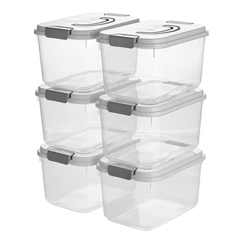 Прозрачная коробка / мусорное ведро с защелкой на 5,5 литров с крышками, 5-литровые пластиковые контейнеры для хранения с ручкой, 6 упаковок