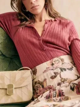 Женский свитер из 100% шерсти, винтажный однобортный, осень 2023, женский вязаный кардиган с длинным рукавом, топ 2 цветов