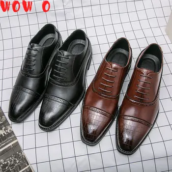 Мужские модельные туфли Роскошная брендовая деловая кожаная обувь для мужчин Удобная заостренная социальная обувь Мужская Спортивная Повседневная обувь Оксфорд