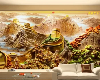 Обои на заказ в китайском стиле Wanli Xiongfeng рельеф Великая стена гостиная ТВ фон настенная декоративная роспись фотообои