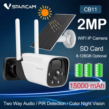 Солнечная наружная камера Vstarcam, 2-мегапиксельная камера видеонаблюдения ночного видения с солнечной панелью, батарея 15000 мАч, камеры безопасности
