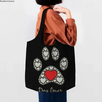 Сумки для покупок с милым принтом в виде собачьей лапы и сердечка, портативные холщовые сумки для покупок, сумки для фотографий, подарки