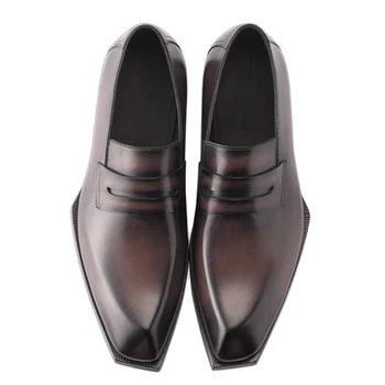 Goodyear/ лоферы со сваркой; мужская официальная обувь; обувь на кожаной подошве для мужчин; офисное платье с патиной; коричневые деловые кожаные лоферы