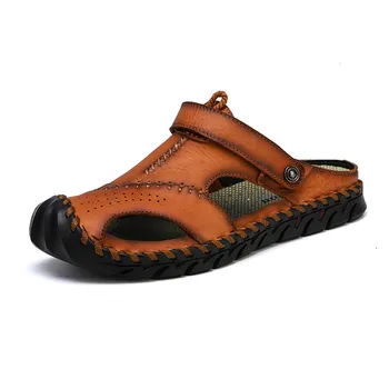 Новые мужские сандалии из натуральной кожи большого размера 38-48, летние качественные пляжные тапочки, повседневные кроссовки, уличная римская пляжная обувь