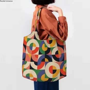 Симпатичный цветной блок с принтом Bauhaus, геометрическая линия, современная сумка-тоут, портативная холщовая сумка для покупок, минималистичные сумки