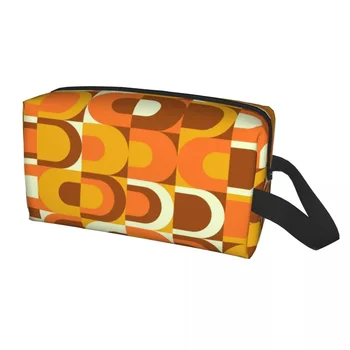 Промышленный ретро-стиль 70-х в оранжевых и коричневых тонах, сумка для туалетных принадлежностей, модный Геометрический Красочный органайзер для косметики