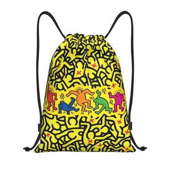 Граффити Желтый Июнь Сумка на шнурке Для мужчин И женщин Складной Спортивный рюкзак для спортзала Красочные Геометрические рюкзаки для тренировок в стиле поп-арт